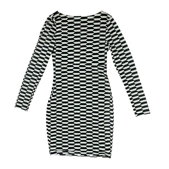 Lisa Says Gah Lara Mini Dress Rug Black White Retro Long Sleeve Size Small - Picture 4 of 5